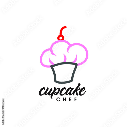 colorful cupcakes with chef hat dessert logo design vector