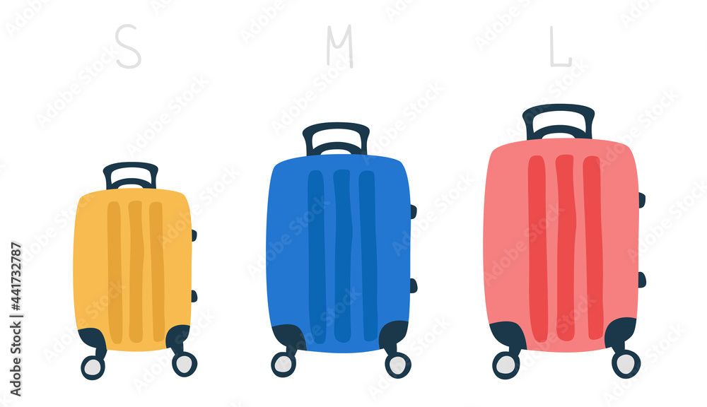Set of suitcases of different sizes. S, M, L size detailed rolling