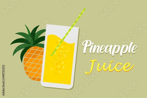 Pineapple and pineapple's juice vector illustration.  Healthy juice or fruit for summer time. Tropical food. 