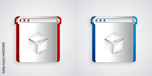 Paper cut 3D printer icon isolated on grey background. 3d printing. Paper art style. Vector