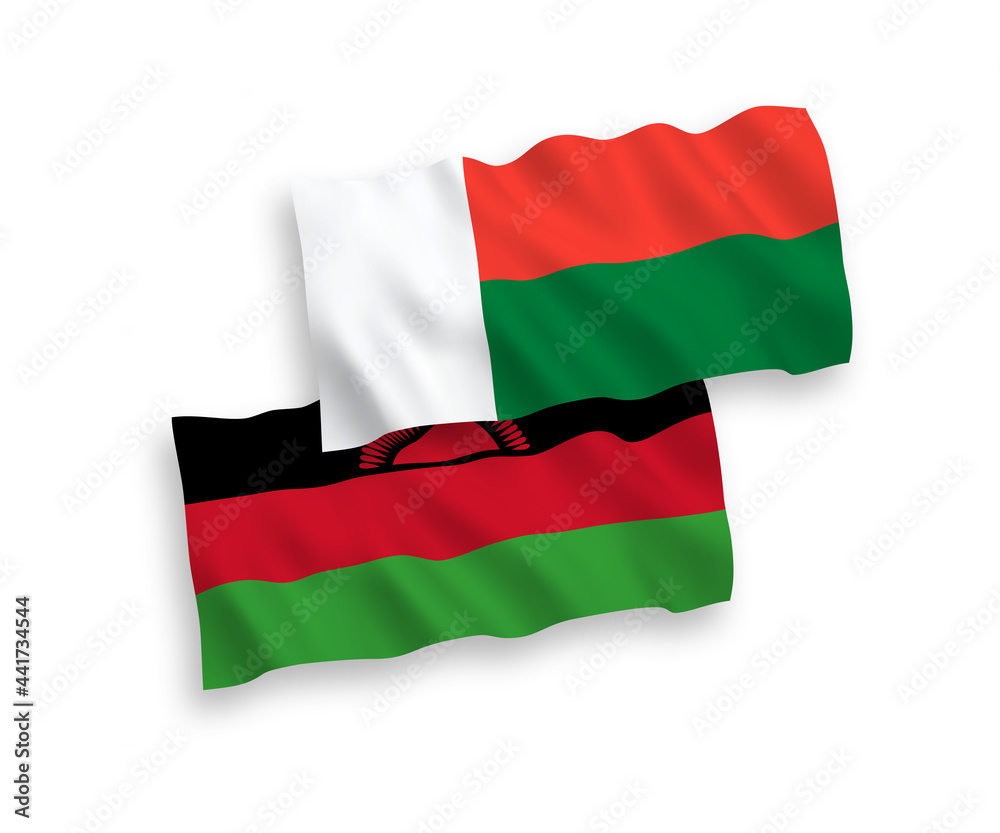 Flags of Malawi and Madagascar on a white background