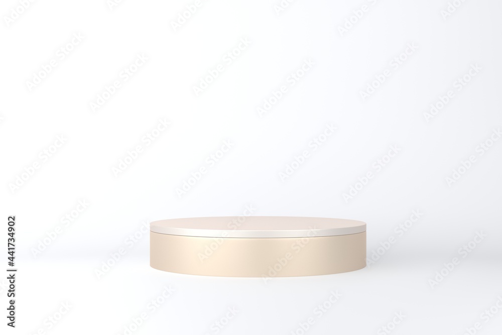 Gold pedestal or podium on white background for product demonstration. 3D rendering. Gold pedestal or podium on white background for product demonstration. 3D rendering.