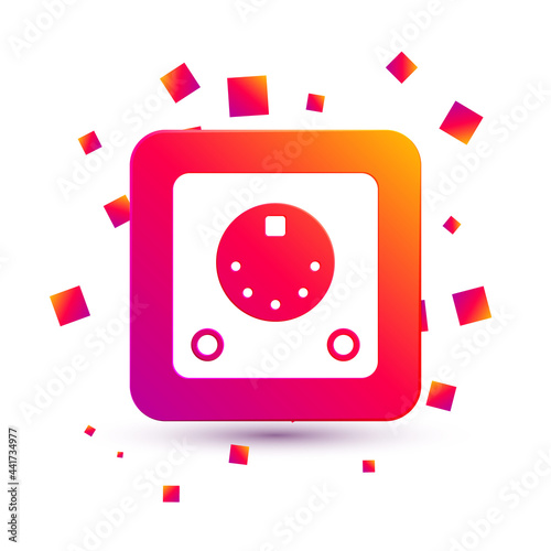 White Drum machine icon isolated on white background. Musical equipment. Square color button. Vector