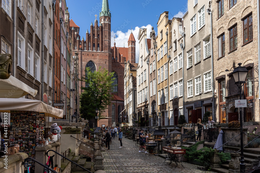 Mariacka Street, the main shopping street for the amber and jewelry in the old hanseatic city of Gdansk, Poland.