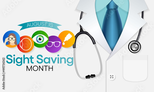 Sight Saving month is observed every year in August, The celebration aims to emphasize the importance of protecting and taking good care of the eyes. Vector illustration