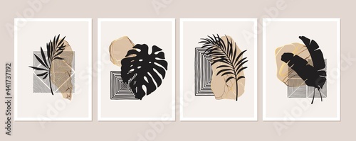 Abstract geometric minimalist wall art composition in beige, grey, white, pink, gold. Geometric shapes