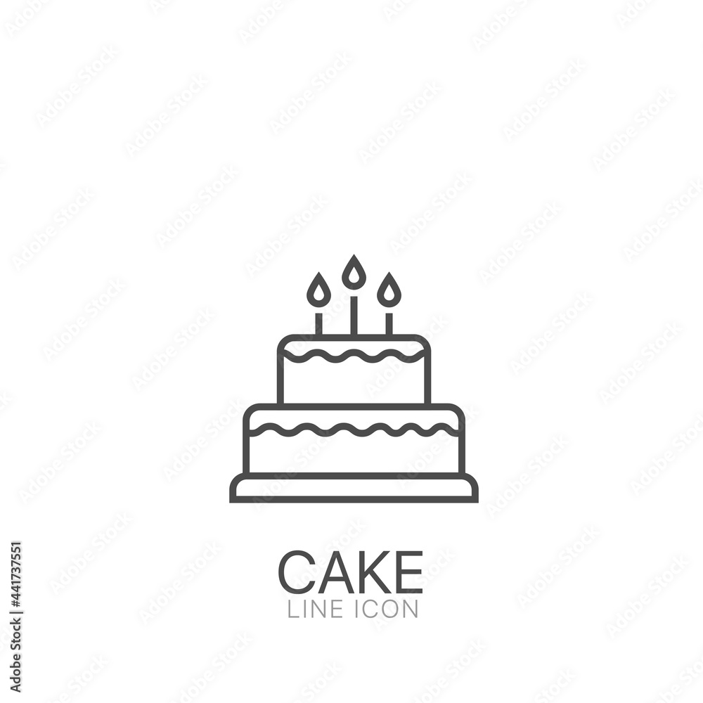 Cake outline vector icon. Editable stroke Cake for birthday celebration with three candles Cake outline vector icon. Editable stroke Cake for birthday celebration with three candles