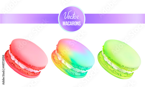 3d realistic vector icon set macarons vector set on white background