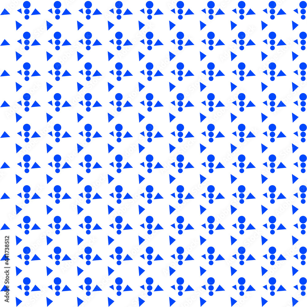 A creative composition with the image of blue geometric shapes on a white background. Seamless background, abstraction. Material for printing on paper or fabric.