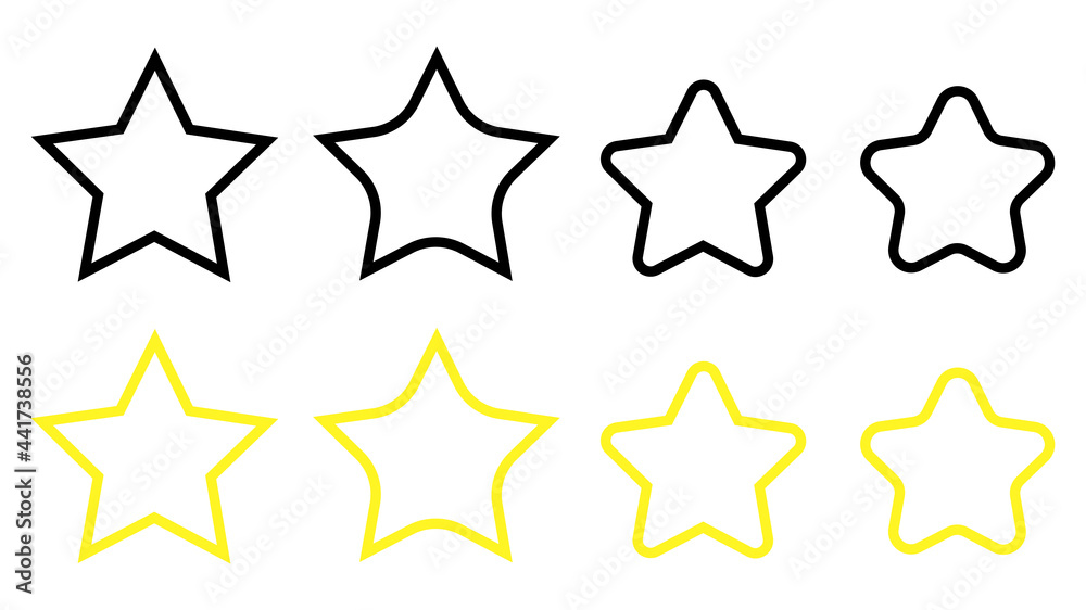 Star icons set. Five different stars. Vector illustration, isolated on white background Star icons set. Five different stars. Vector illustration, isolated on white background