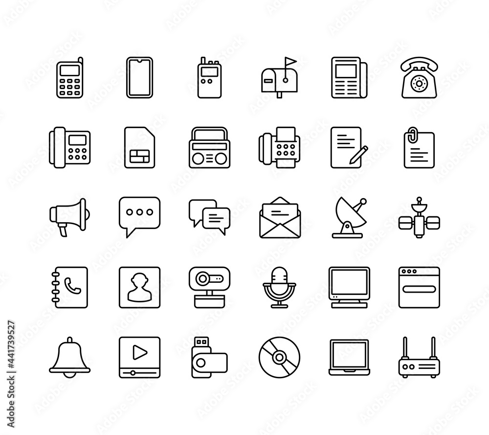 Communication icon set with outline style Communication icon set with outline style