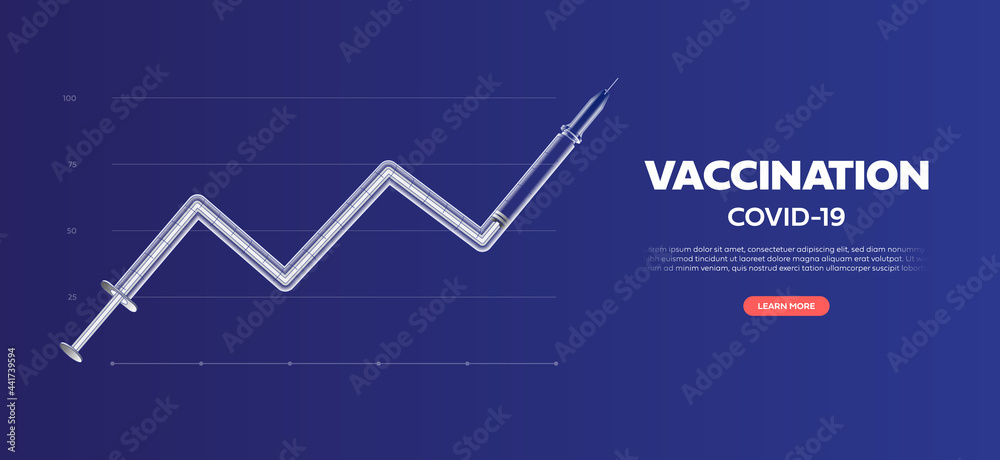 The number of vaccinations for COVID-19 has increased during this period.Illustration for medical publications. Preventive medicine. Web banner.