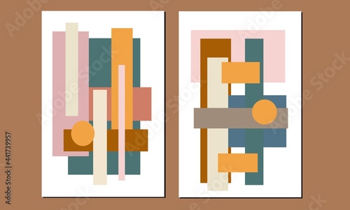 Set two of abstract Geometric mid century modern wall art Geometry wall decor. Minimalist Scandinavian wall decorations. Banner greetings cards invitation poster social media background Wallpaper.