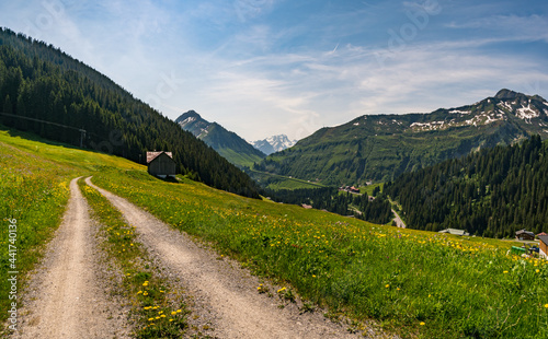 Beautiful mountain hike near Damuels along the Hochblanken ridge in Austria