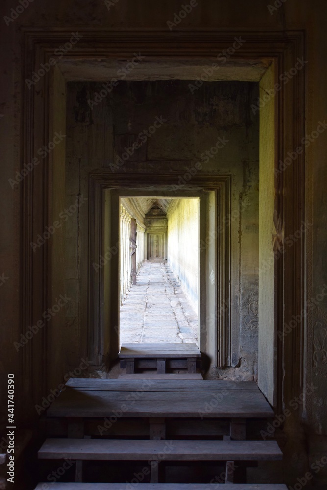 Old temple doorway and corridor with steps