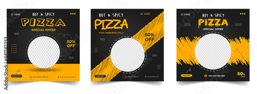 pizza  social media banner post template. pizza social banner, pizza banner design, Fast food social media template for restaurant. pizza social media banner design with yellow and black color.