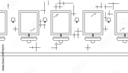 A public restroom with sink and mirror. Vector illustration of room interior concept.