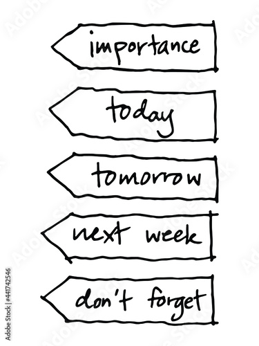 Hand writing tag for priority management. Graphic elements for office and school concept.