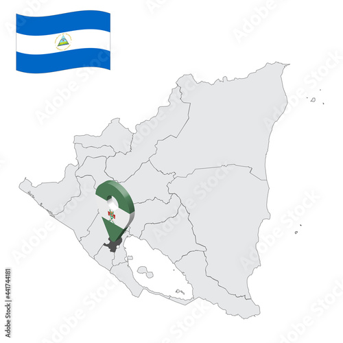 Location of Masaya Department on map Nicaragua . 3d location sign similar to the flag of Masaya. Quality map with provinces of Nicaragua for your design. EPS10