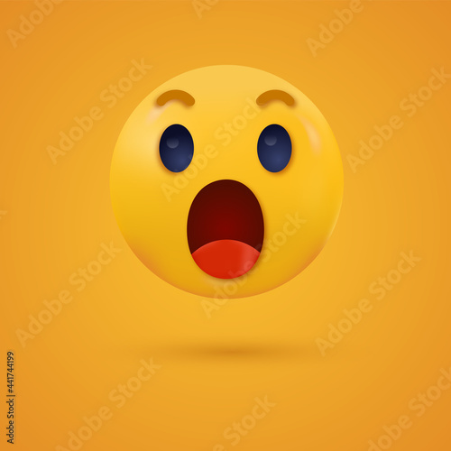 3d Surprised wow emoji face, shocked emoticon - emotions in 3d