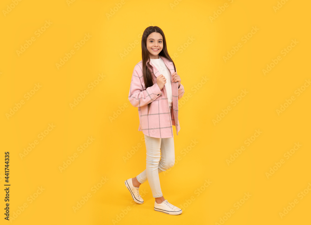 happy child girl wear pink checkered shirt, tween happy child girl wear pink checkered shirt, tween