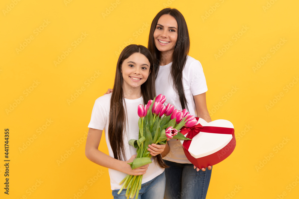 happy mothers and womens day. spring flower bouquet gift. childhood and motherhood. happy mothers and womens day. spring flower bouquet gift. childhood and motherhood.