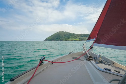 Staysail, Jib and Bowsprit Of a Yacht Sailing Towards Bray Head, County Wicklow