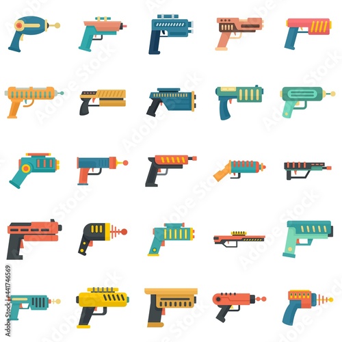 Blaster icons set flat vector isolated