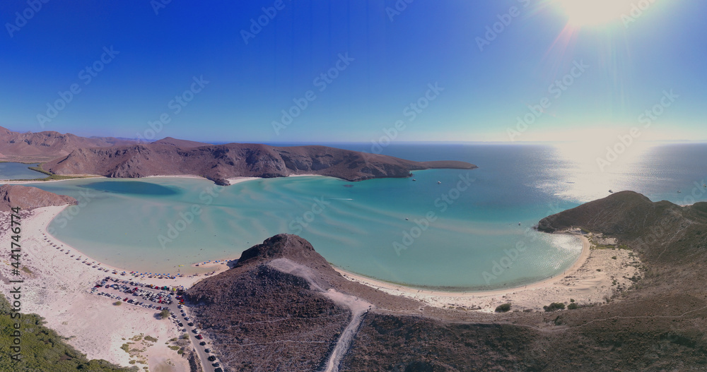 Balandra beach panorama taken with drone aerial view of balandra