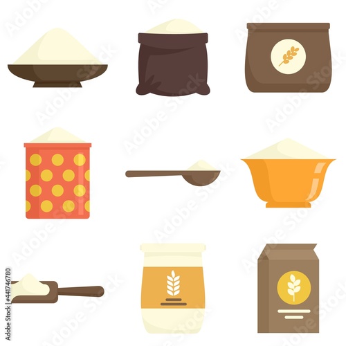 Flour icons set flat vector isolated