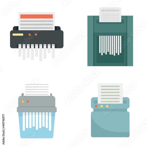 Shredder icons set flat vector isolated