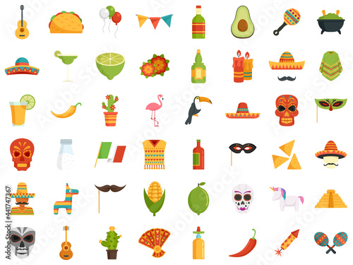 Fiesta icons set flat vector isolated