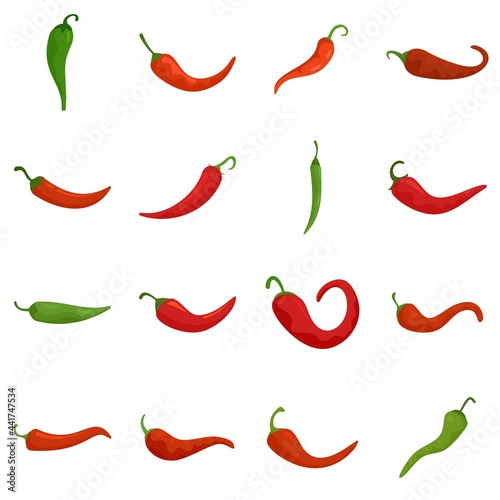 Chili icons set flat vector isolated