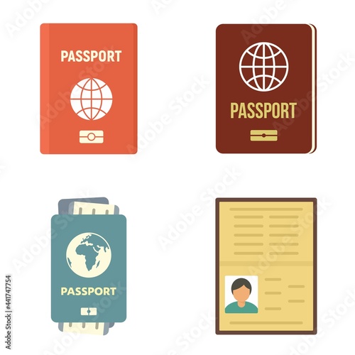 Passport icons set flat vector isolated