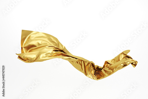 Abstract flying golden fabric. Wavy gold cloth.