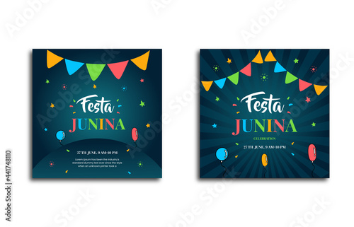Festa Junina festival celebration party colorful social media post and web banner template.


