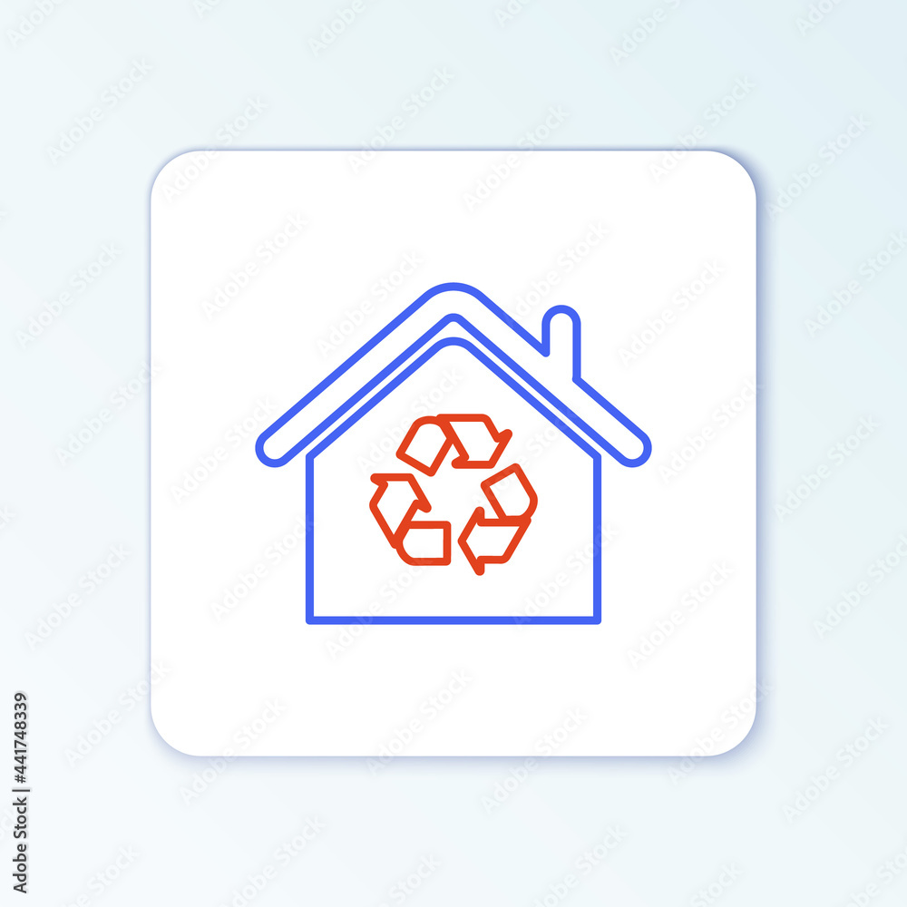 Line Eco House with recycling symbol icon isolated on white background. Ecology home with recycle arrows. Colorful outline concept. Vector Line Eco House with recycling symbol icon isolated on white background. Ecology home with recycle arrows. Colorful outline concept. Vector