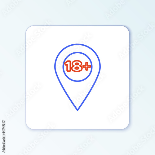 Free Download Line Map pointer with 18 plus icon isolated on white background. Age restriction symbol. 18 plus content sign. Adults content only icon. Colorful outline concept. Vector - GFXLoad