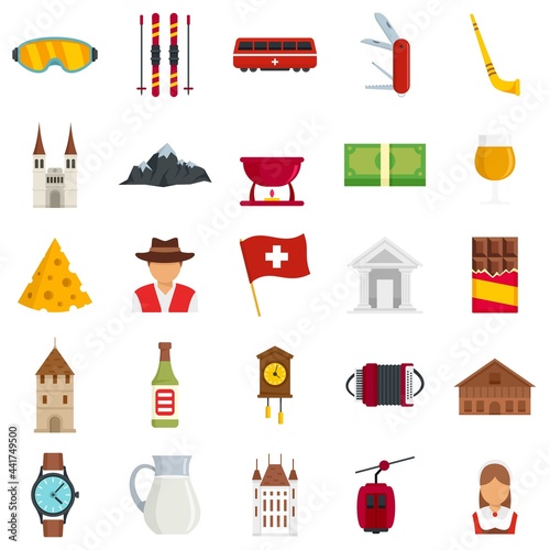 Swiss icons set flat vector isolated