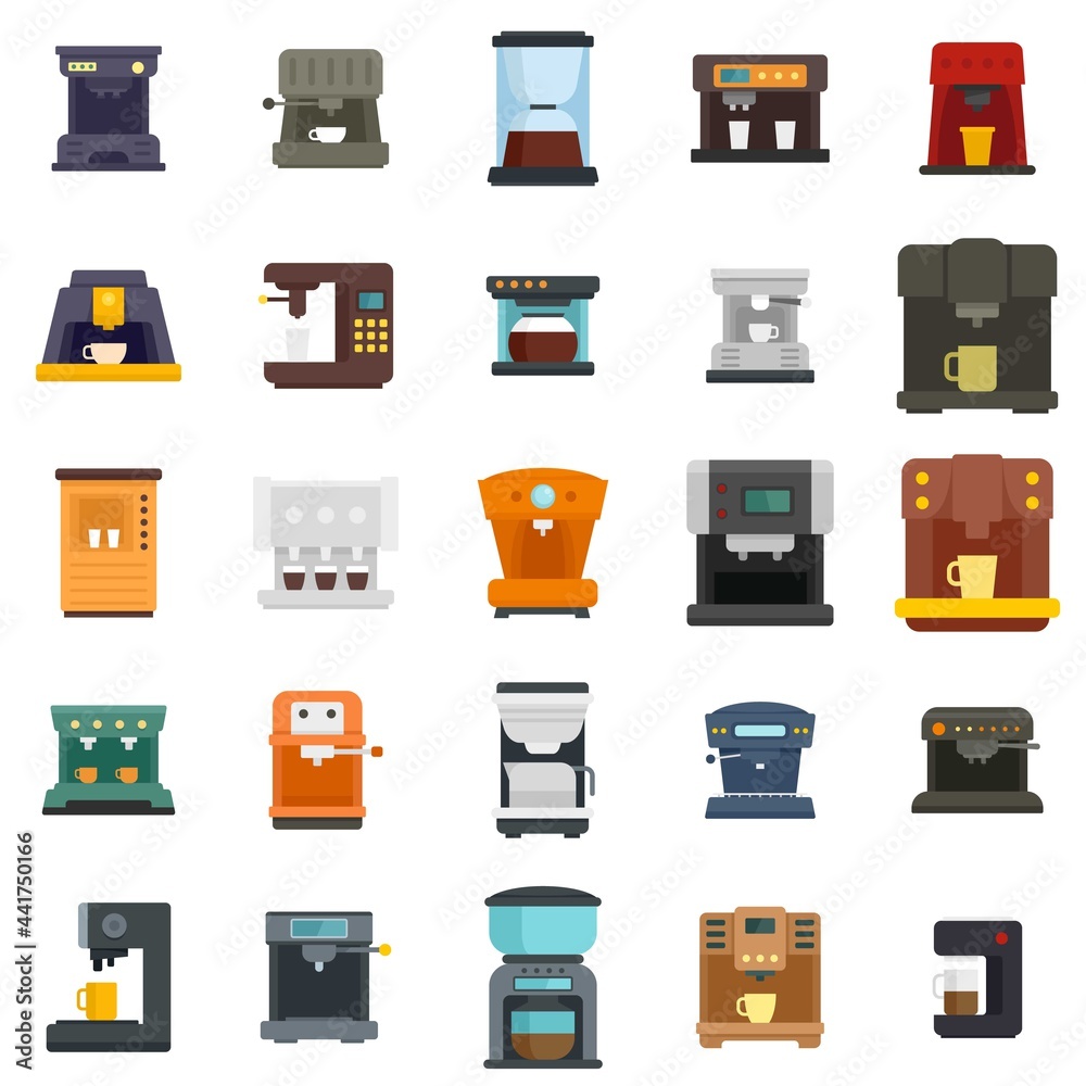 Coffee machine icons set flat vector isolated Coffee machine icons set flat vector isolated