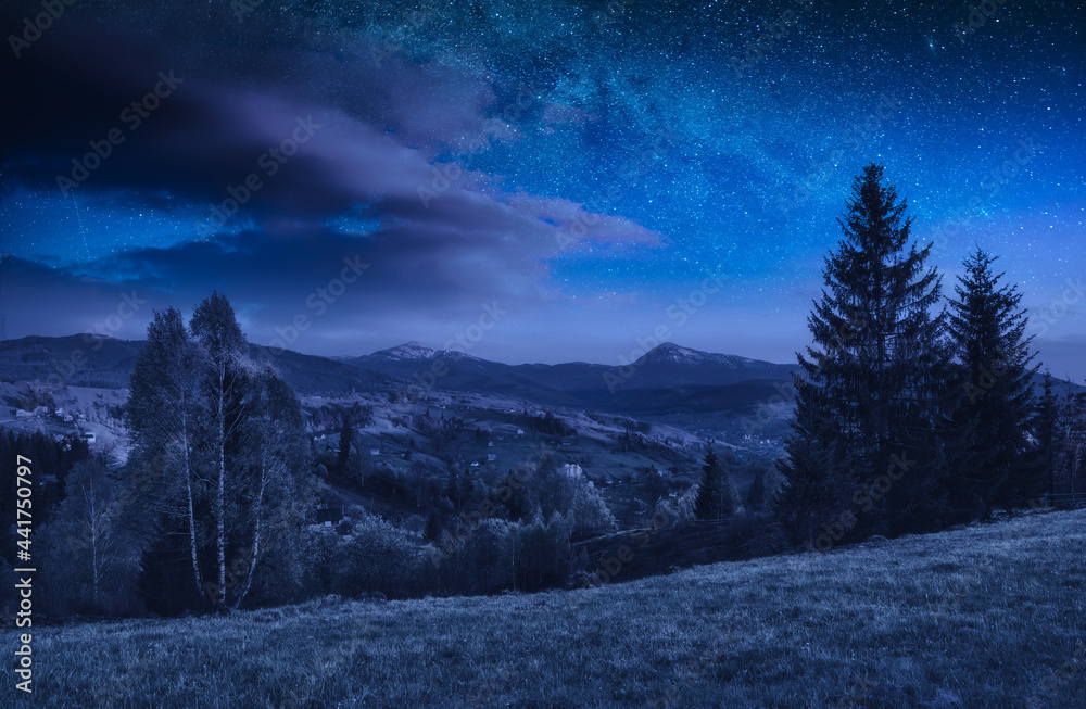 Majestic carpathian night with Milky Way in a starry sky Majestic carpathian night with Milky Way in a starry sky