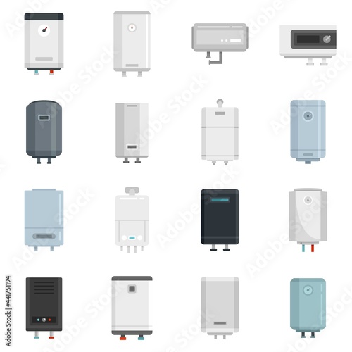 Boiler icons set flat vector isolated