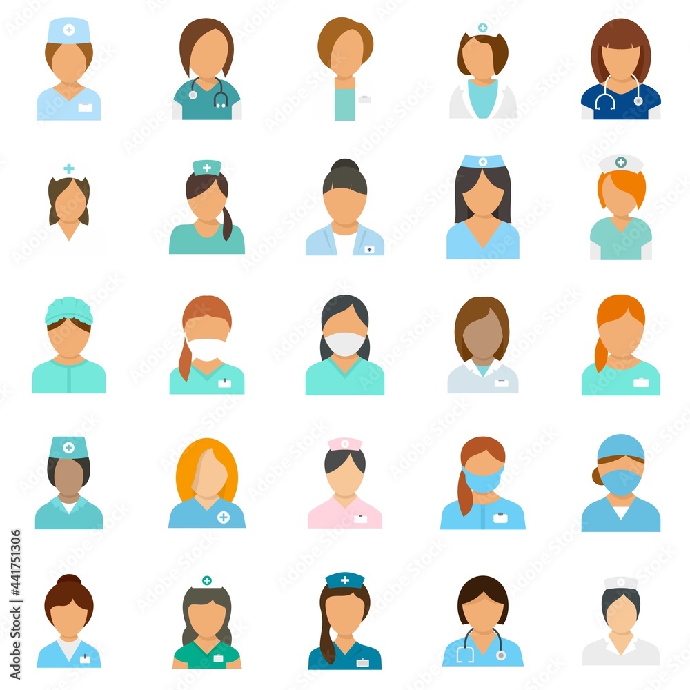 Nurse icons set flat vector isolated Nurse icons set flat vector isolated