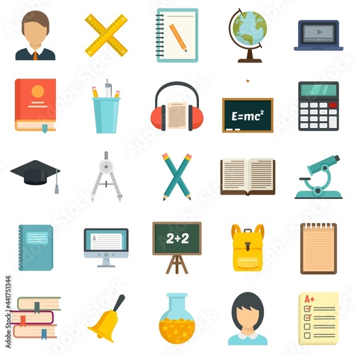 Lesson icons set flat vector isolated