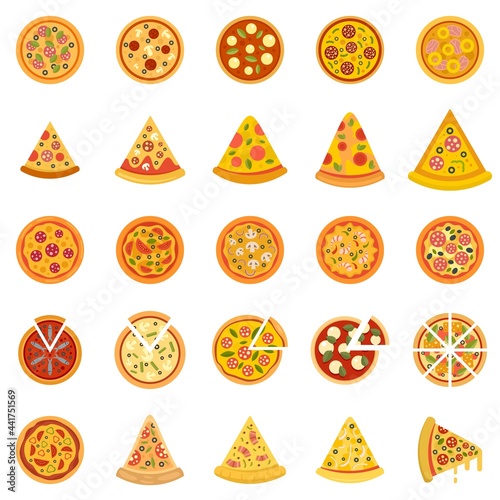 Pizza icons set flat vector isolated