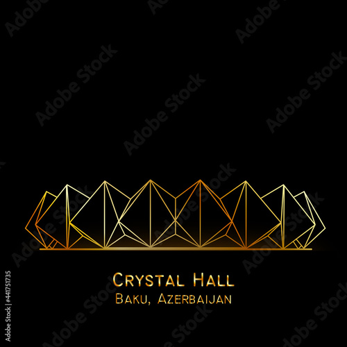 Exterior Frontage of prominent landmark in Baku Azerbaijan line art in gold