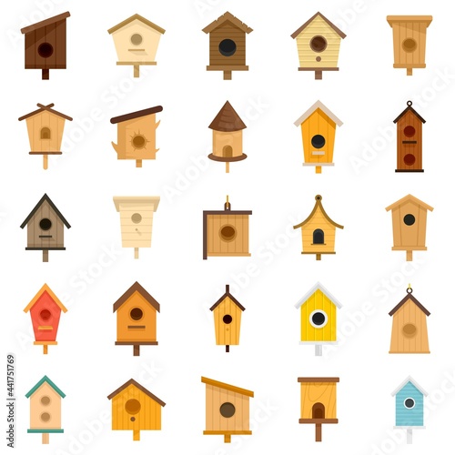 Bird house icons set flat vector isolated