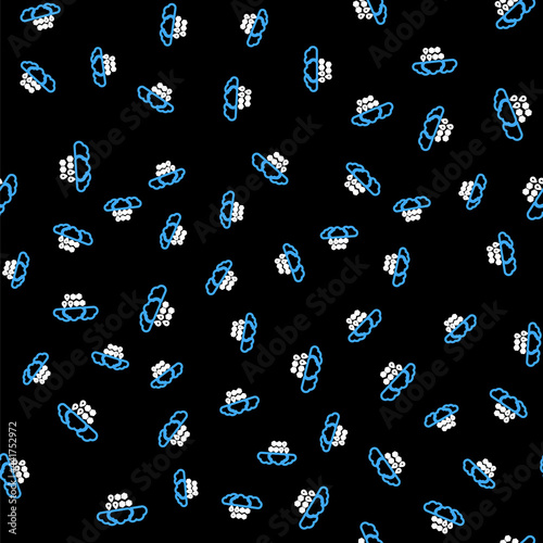 Line Cloud with snow and rain icon isolated seamless pattern on black background. Weather icon. Vector