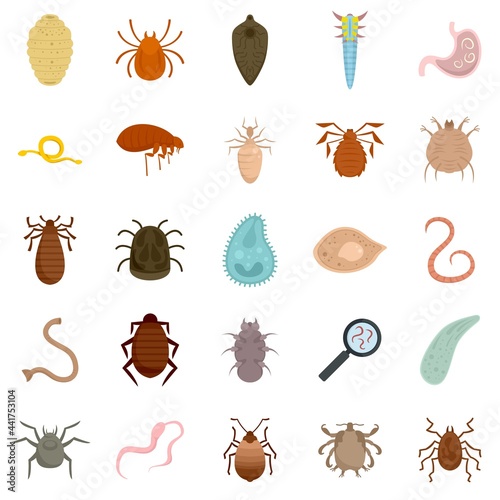 Parasite icons set flat vector isolated