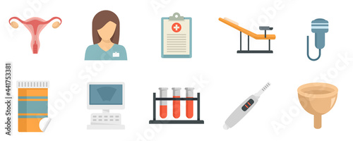 Gynecologist icons set flat vector isolated